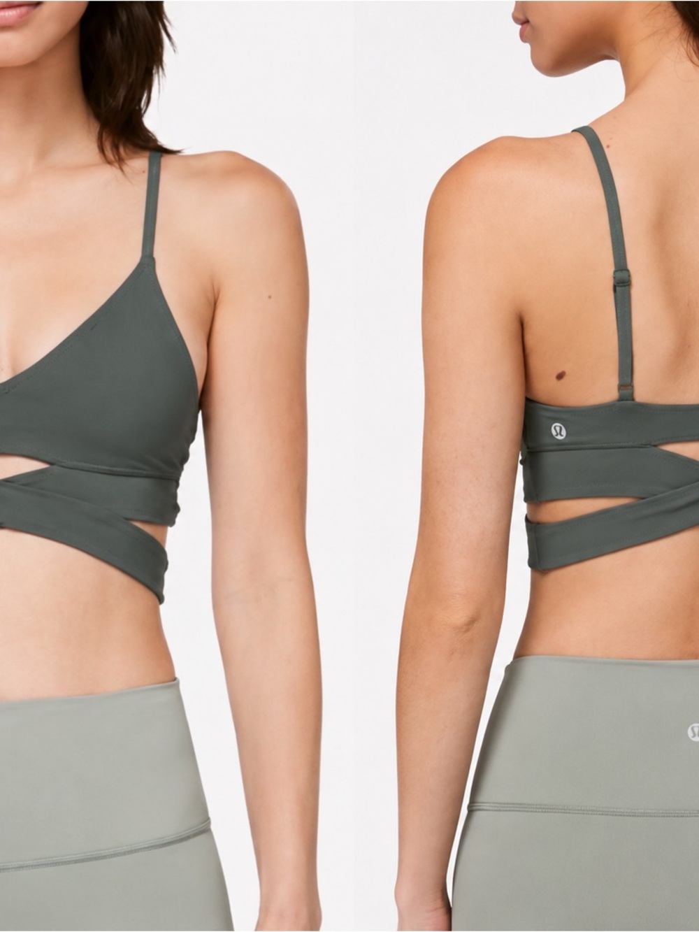 NWT Lululemon V-Neck Crossover Bra‎ in Sage Green Sz 6
